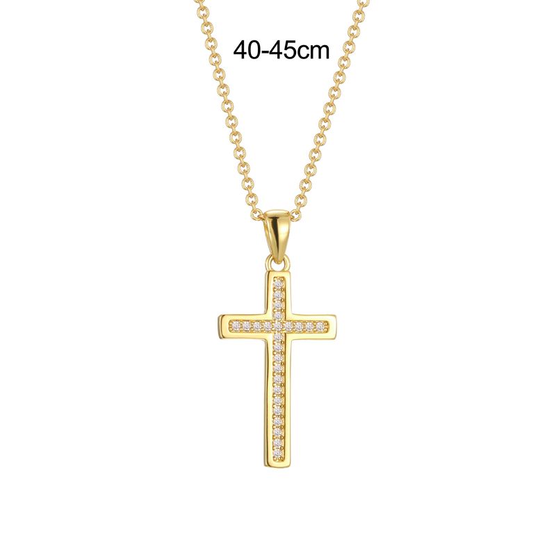 Collana con ciondolo a forma di croce in zircone tempestato di diamanti in stile americano N0313 per uomo, placcata in oro e rame, con doppio strato di inserti._voghion.com