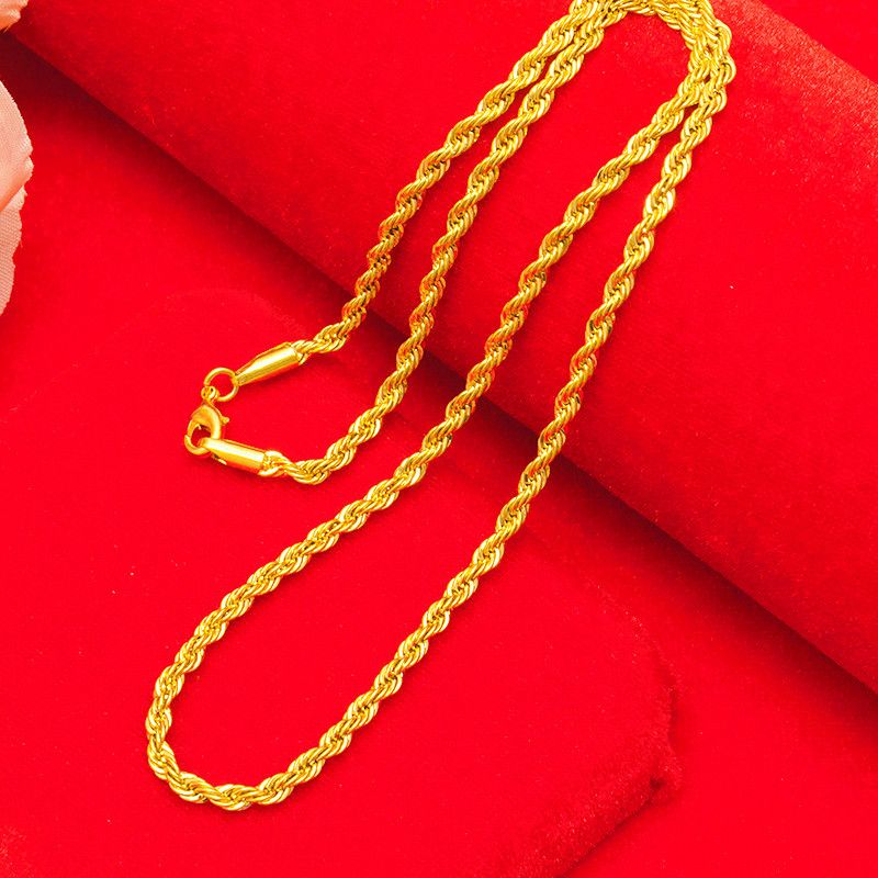 Collana di coppia in sabbia vietnamita da 2/3/4/5 mm con intrecci di pasta fritta placcati in oro, catena intrecciata, collane da uomo e da donna_voghion.com