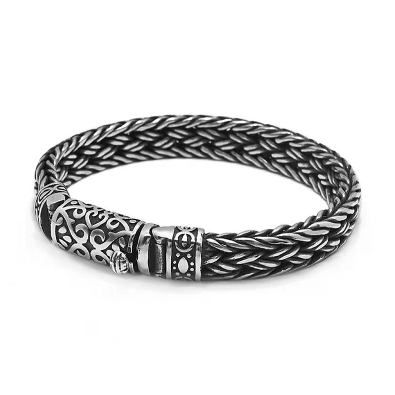 Bracciale da uomo Papas, creativo, intrecciato, retrò, alla moda, con fibbia ad arco spessa, audace e dominante, motivo a drago._voghion.com