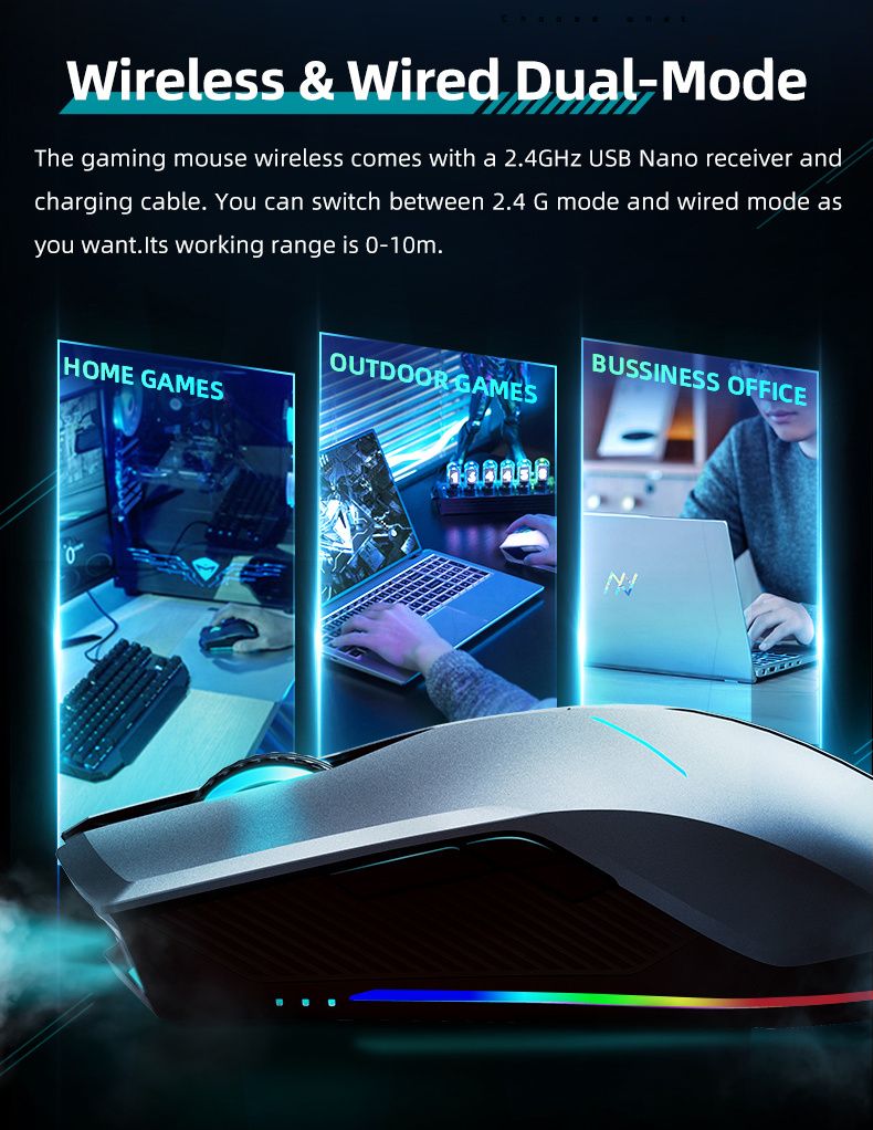 MACHENIKE M721 Mouse Wireless Game Mouse Wired Electronic Competition iPad Computer Laptop Mouse Office Mechanical Mouse Charging Dual mode 10000DPI -_voghion.com