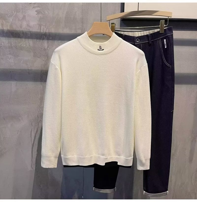Ensemble deux pièces en tricot pour homme – Pull décontracté brodé et chemise à manches longues (noir/blanc, tailles M à XXXL)_voghion.com