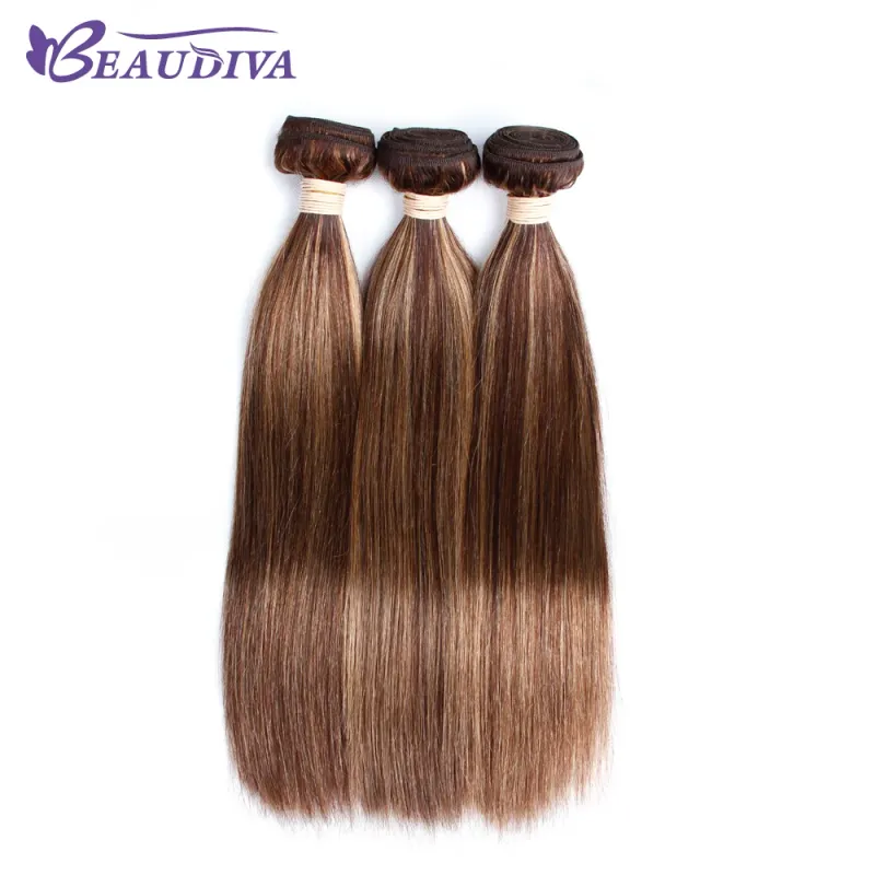 Ombre Bundles Bone Straight Closure Brown Human Hair_voghion.com