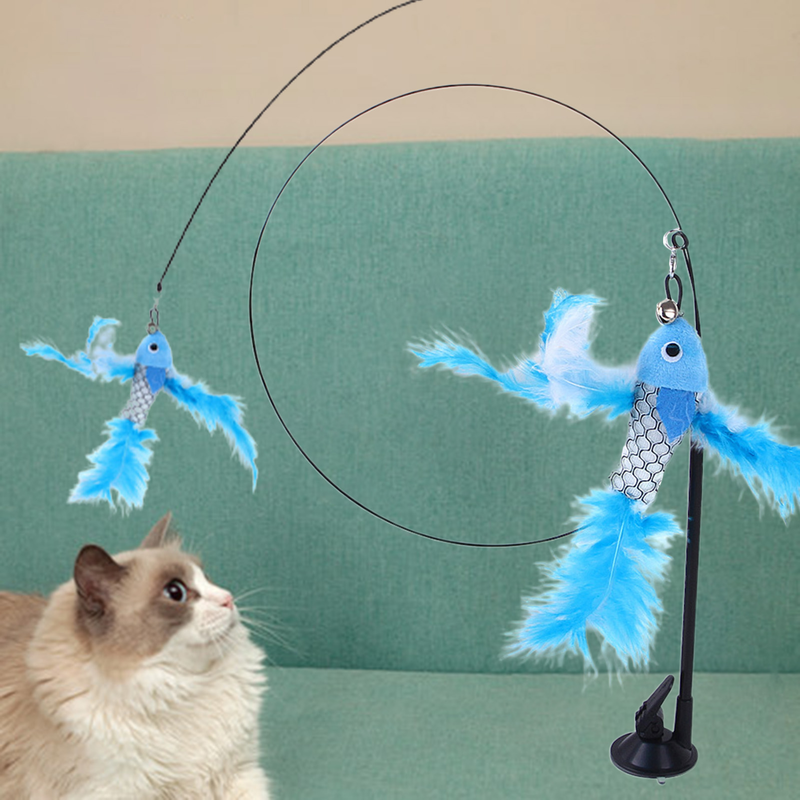 Guangying Cats Wand Toy Good Tenacity Pet Interaction Recreational Cats Teaser Feather Stick Toy With Suction Cup Cats Supplies_voghion.com