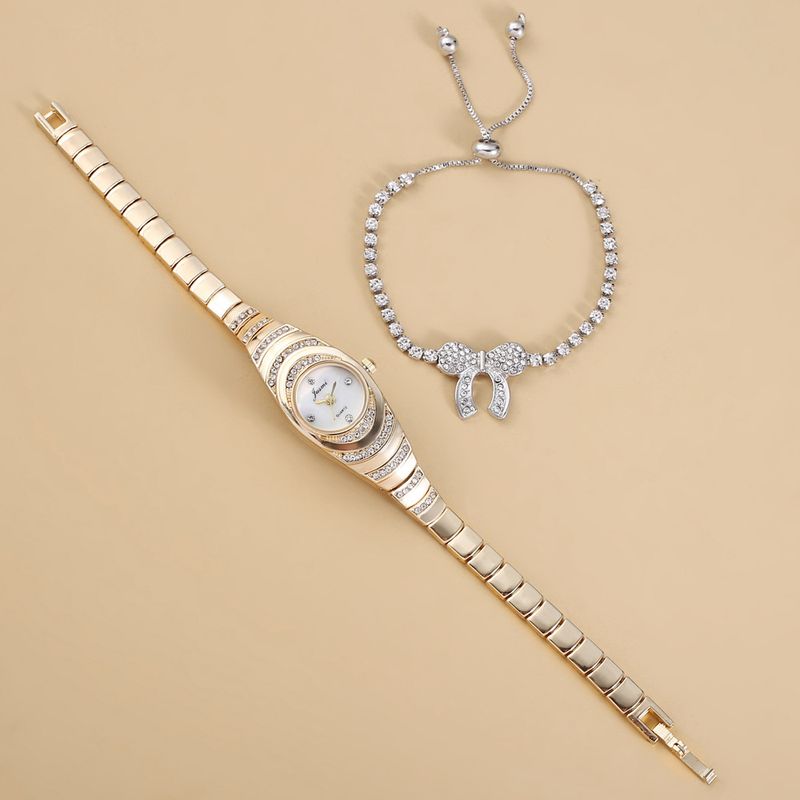 Diamond studded small dial thin strap personalized trendy steel strap quartz watch + bracelet (2pcs/set)_voghion.com