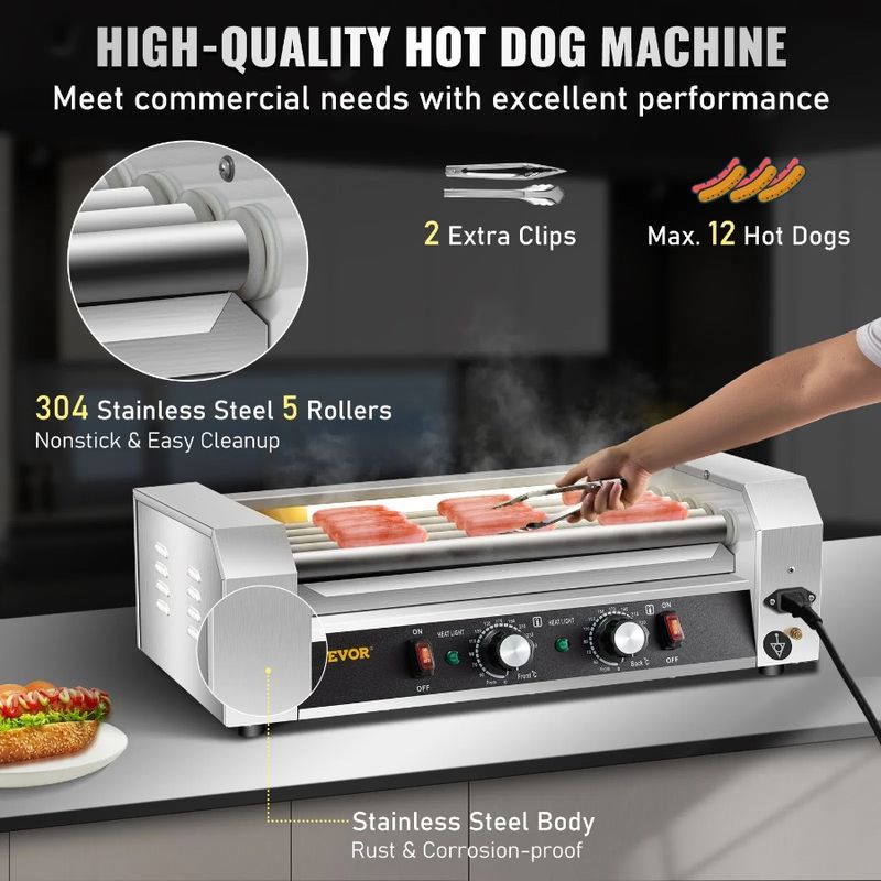 Det Temp Dual 12 con rulli caldi e luce LED per cani, macchina in acciaio inox, capacità di riscaldamento, controllo del cane, 5 rulli, 750 W, cottura a caldo_voghion.com