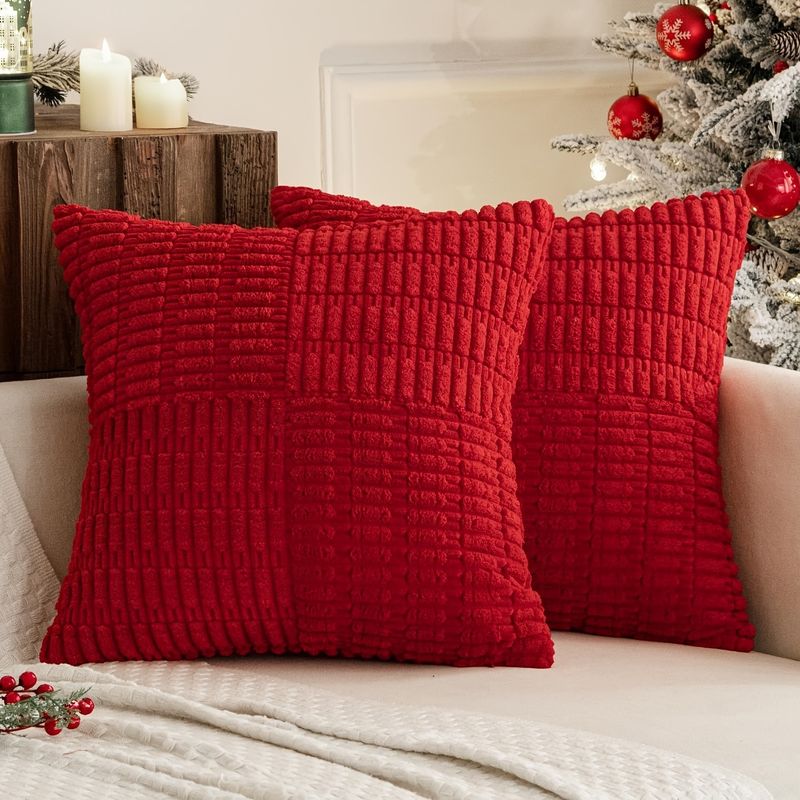 Set van 4 decoratieve corduroy kussenslopen, gestreepte kussenhoezen voor slaapbank woonkamer, zachte pluche kussenslopen, 40x40cm 45x45cm 50x50cm_voghion.com