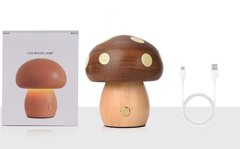 Lampada da tavolo a LED per bambini in legno di faggio, creativa, con effetto luce notturna a forma di fungo, regalo per bambine_voghion.com