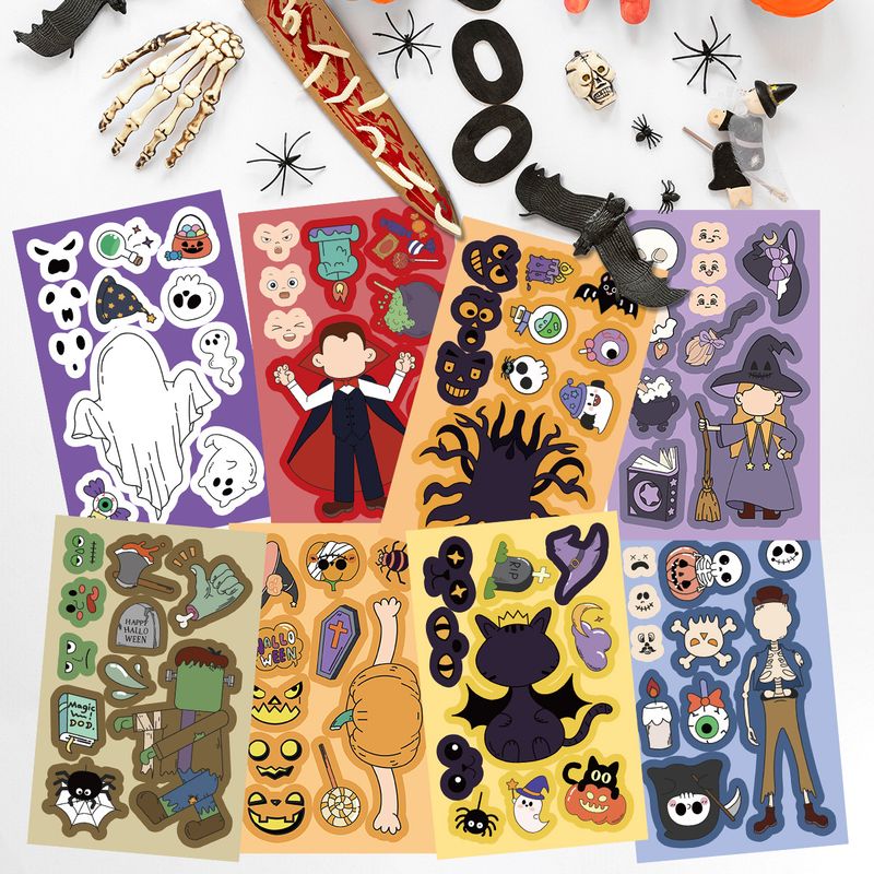 Stickers 8 Piece Halloween Face Changing Stickers Children's Educational Toys Handmade DIY Cartoon Stickers Puzzle Stickers_voghion.com