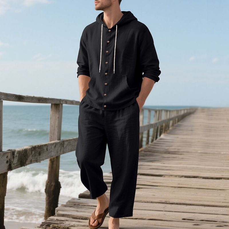 Men's Linen Hooded Shirt & Pants Set - Breathable Beachwear For Spring & Summer Fashion Trends Hot-selling_voghion.com
