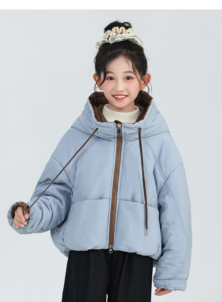 2025 New Style Girls Contrast Color Down Cotton Jacket Casual Loose Thick Warm Winter Cotton Jacket For Middle And Large Children_voghion.com
