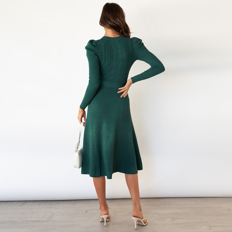 Einfarbiges, lässiges Swing-Kleid für Damen mit hoher Taille_voghion.com
