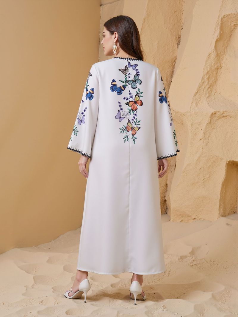 Bedrucktes Strass-Muslimkleid für Damen, Abaya, großes Gewand_voghion.com