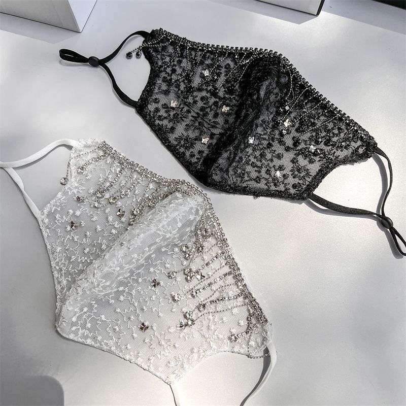 Lace Summer Mask Personalized Tassel Butterfly Diamond Decorative Mask Washable Breathable Mesh Veil_voghion.com