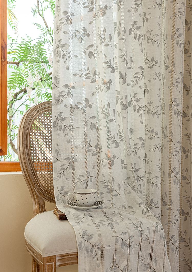 Curtains Printed Hollow Semi Light Blocking Cotton And Linen Fabric Curtains Bedroom Living Room Balcony Curtains_voghion.com