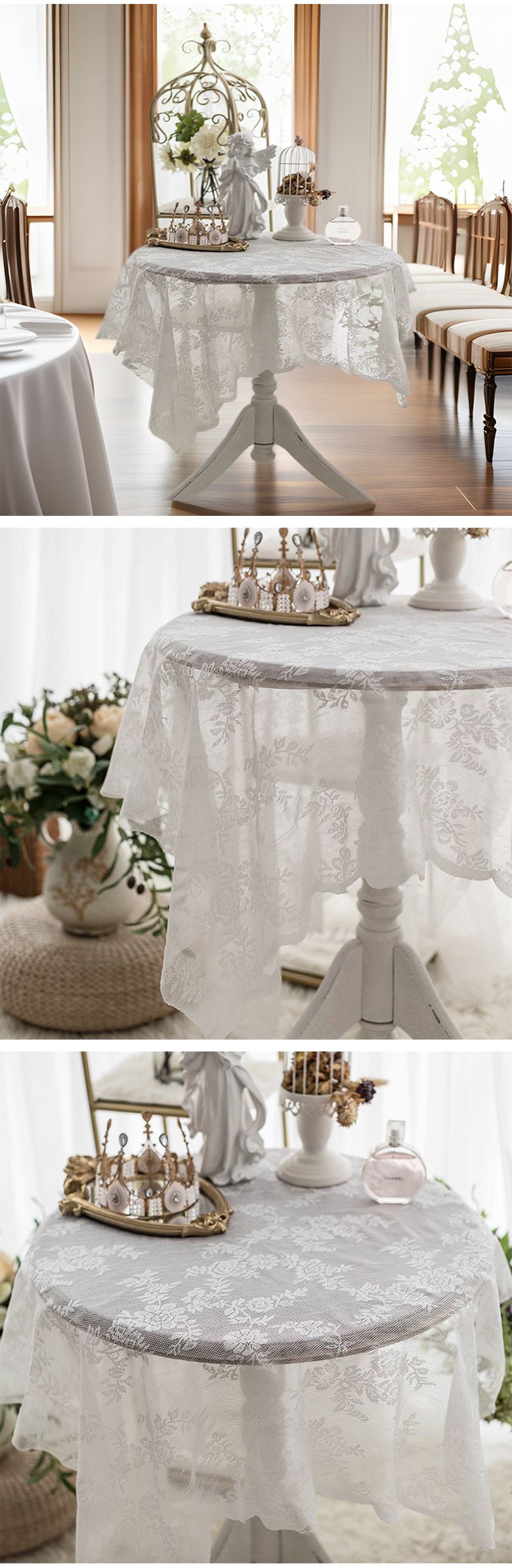 Non Slip Crochet Lace Round Table Cloth Table Cloth Retro Coffee Table Table Cloth Cabinet Cover Cloth Dustproof Polyester Cotton_voghion.com