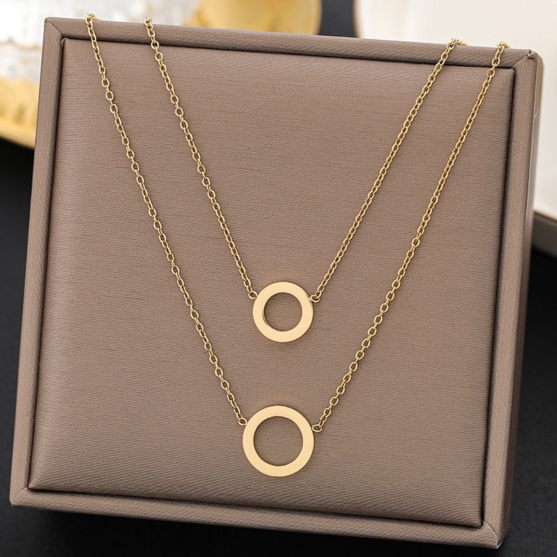 Meichen 2024 Nieuwe dubbellaagse ring voor dames, gepersonaliseerde eenvoudige asymmetrische geometrische hanger, ketting van titaniumstaal_voghion.com