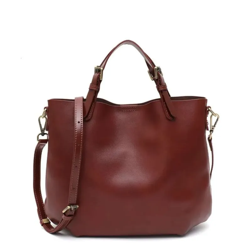 High Quality Designer Bags Women Vintage Elegant Real Leather Top-Handle Solid Color Minimalist Style Tote Shoulder_voghion.com