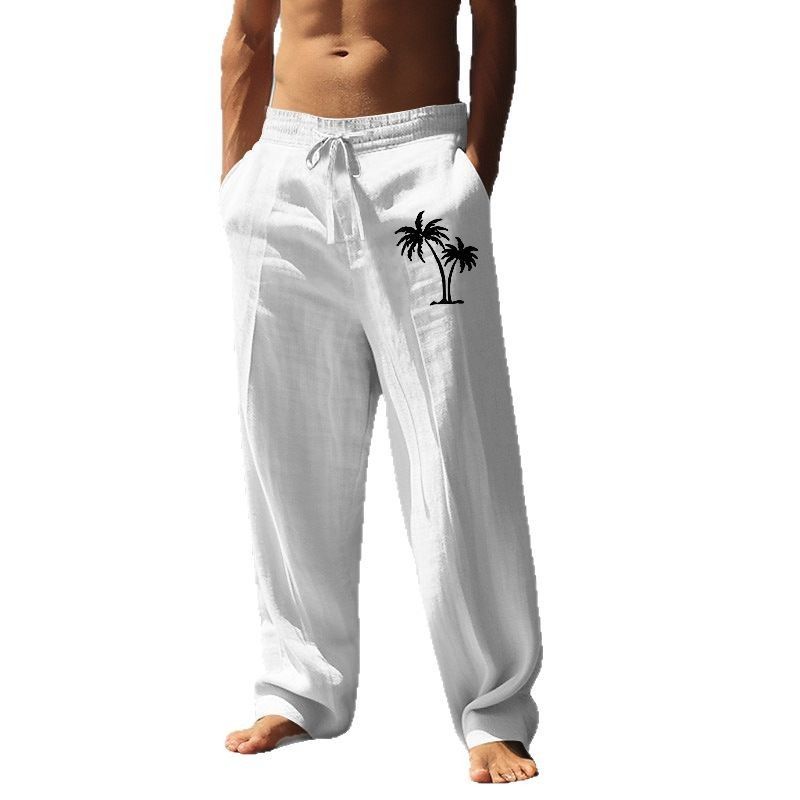 Premium Products 2025 Spring Autumn Coconut Tree Printed Cotton And Linen Pants, Men's Loose Casual Pants_voghion.com