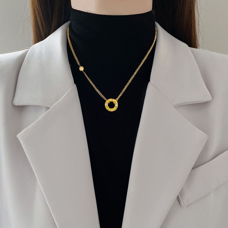 Collana in vero oro con ciondolo a forma di cerchio in acciaio al titanio con ciondolo a forma di fornace eolica, estremamente semplice, per donna 【 】_voghion.com