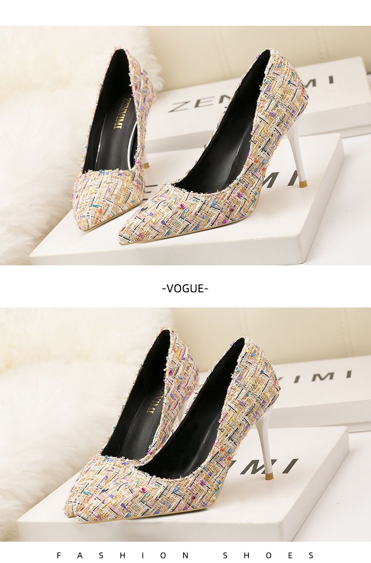 Damenschuhe, modische und zarte schlanke High Heels Damenschuhe Stiletto High Heels flacher Mund spitze Zehen Wollschuhe_voghion.com