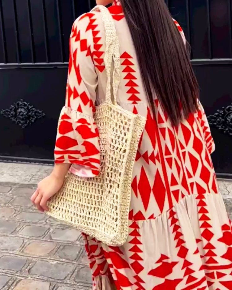 2022 Herbst Langarm Bedrucktes Kleid Damen Neuer Hemdrock_voghion.com