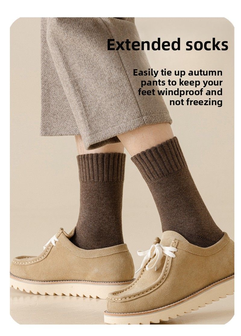 Men's Autumn And Winter Fleece Thickened Socks Warm Fleece Socks Winter Solid Color Long Tube Plush Socks Medium Tube Socks_voghion.com
