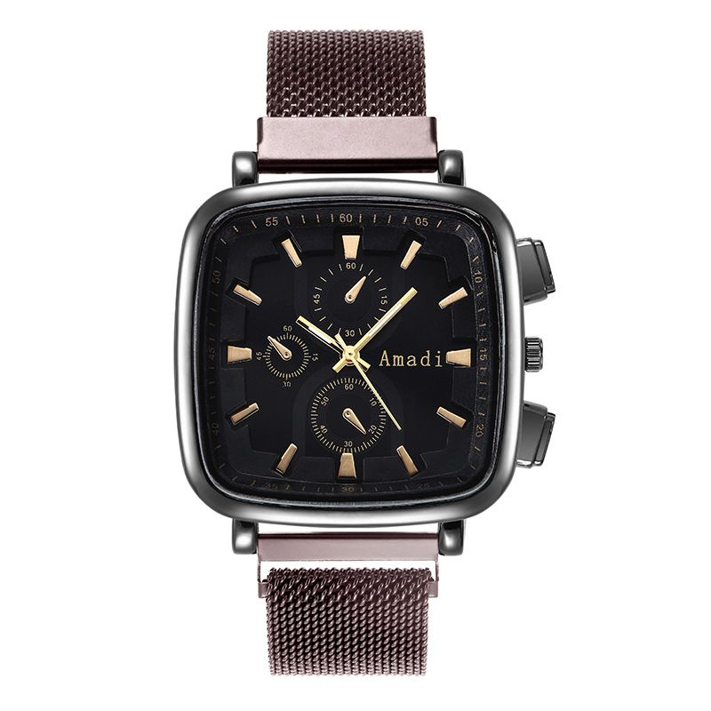 Orologio da donna Orologio quadrato Orologio a tre occhi Lega a maglie con moda Orologio casual Orologio da donna alla moda per studenti_voghion.com