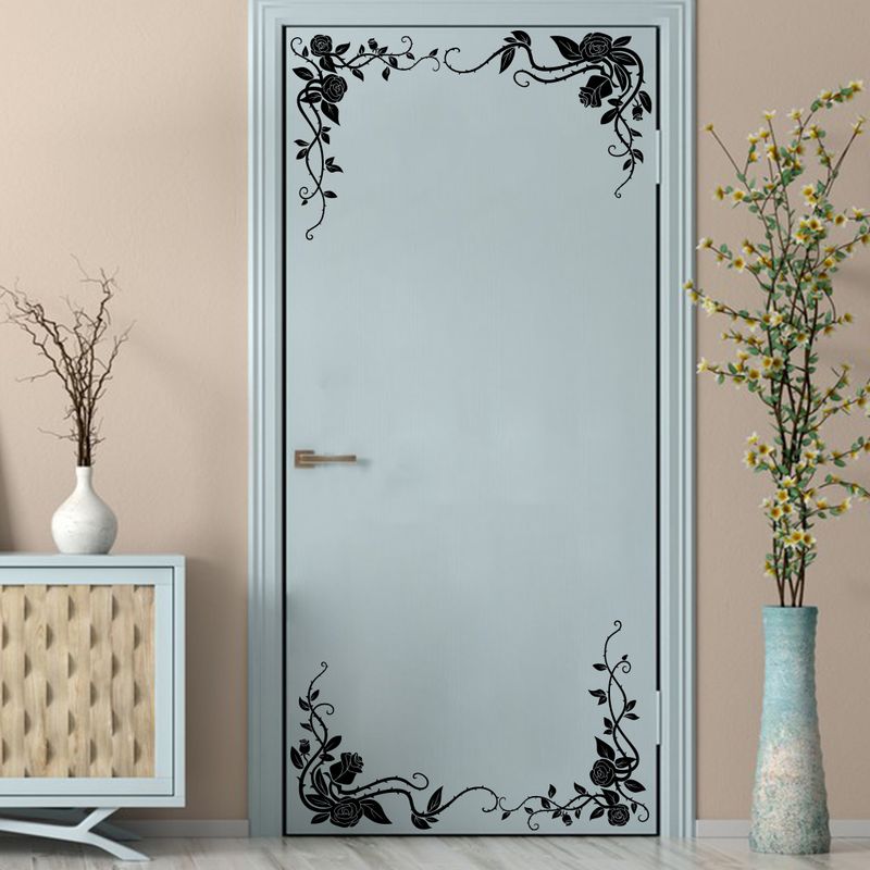 Adesivo da parete con cornice a forma di vite con fiori, carta autoadesiva satinata diagonale N1417, decorazione per porta personalizzata, armadio_voghion.com