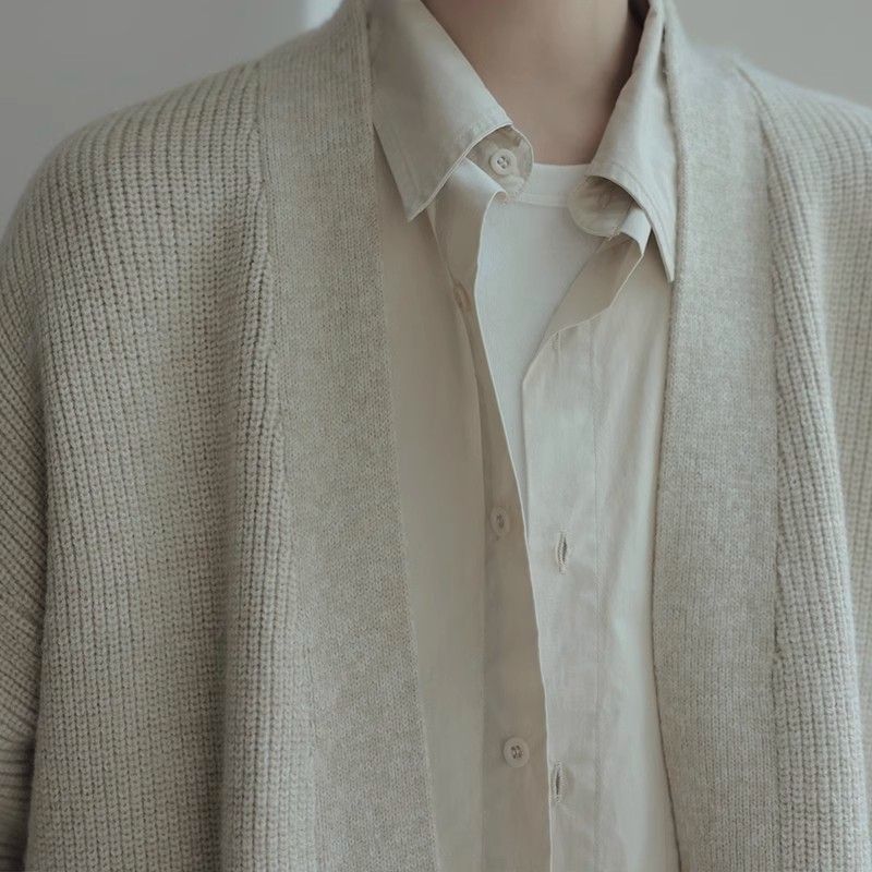 Roupas masculinas Outono e inverno novo suéter de gola dobrada de alta qualidade jaqueta novo estilo gravata robe preguiçoso cardigan de malha roupa masculina_voghion.com