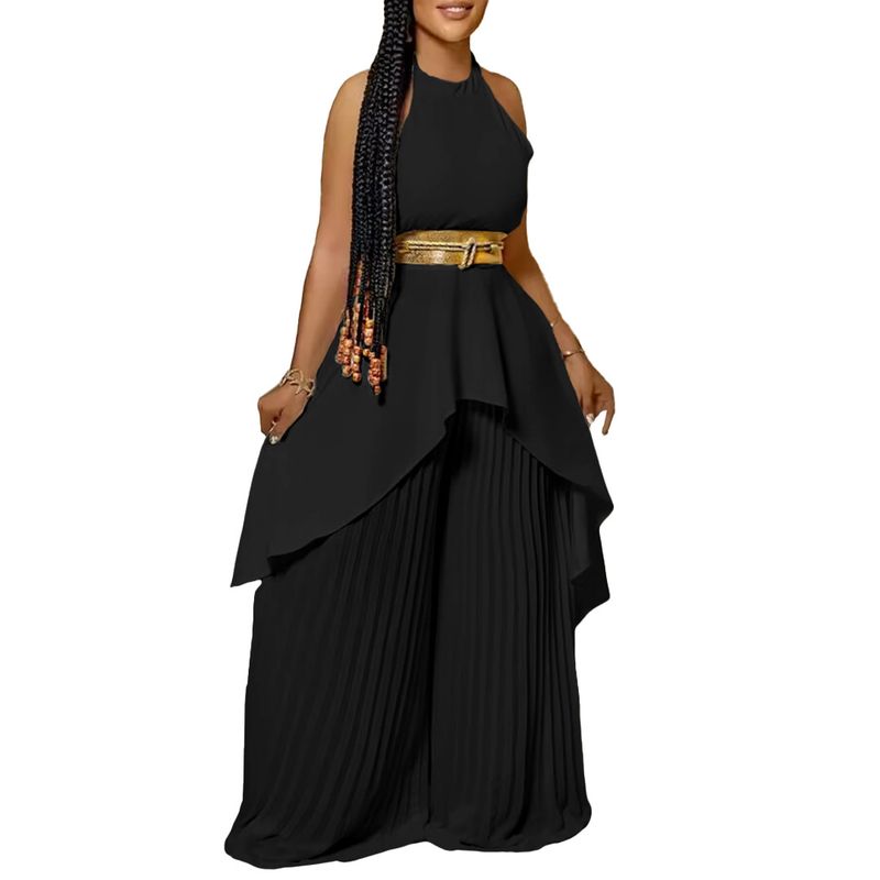 Damenbekleidung Sommermode zweiteilig ärmellos rückenfrei unregelmäßig langer Rock Hose mit weitem Bein_voghion.com