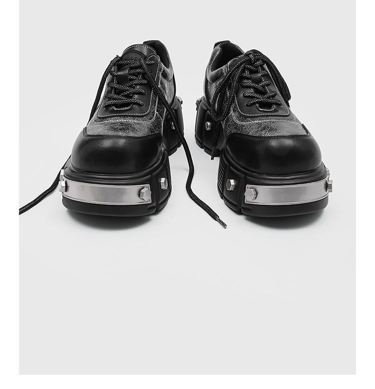 Paris 7 cm dicke Sohle, Erhöhung des großen Kopfes, Derby-Schuhe, dicke Sohle, runder Kopf, kleine Lederschuhe, Metall, Retro-Muffin-Papa-Schuhe_voghion.com