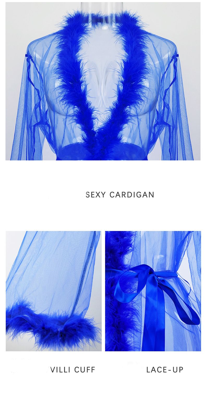 "Hairy Edge Temptation" Mesh Long Nightgown | Sexy Perspective Design, Soft Lace Edge, Home Sexy Nightgown_voghion.com
