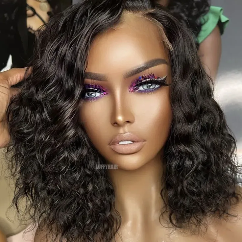 Perruques en dentelle complète ondulées naturelles courtes de 14 pouces et 180 degrés avec cheveux de bébé sans colle brésiliennes HD Full Lace perruques de cheveux humains Bob pour femmes_voghion.com
