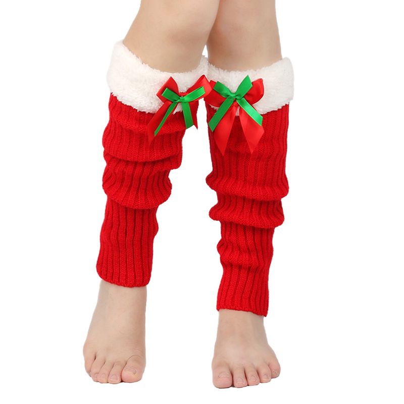 avec des chaussettes de Noël en velours pour femmes, des protections chaudes en tricot pour les jambes et les pieds, des chaussettes poilues à nœud papillon_voghion.com