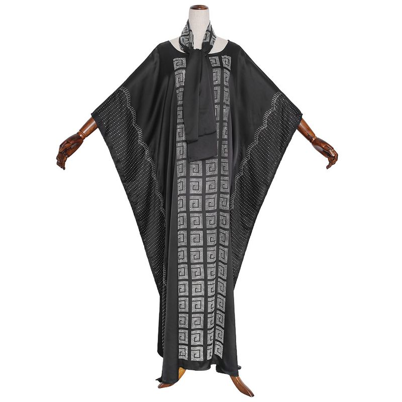 Γυναικεία Ρούχα, γυναικεία ρούχα μεγάλων μεγεθών, βαρέως τύπου, μεταξωτή σατέν ρόμπα με στρογγυλή λαιμόκοψη και φαρδιά μανίκια νυχτερίδας και μαντήλι για το κεφάλι_voghion.com