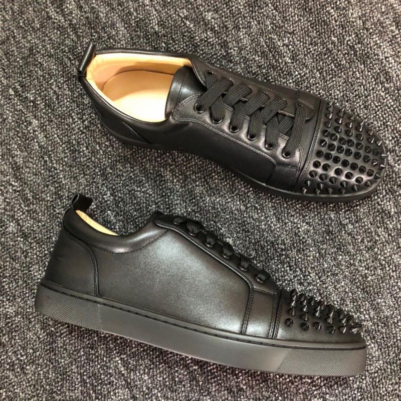 Original Label, Original Box, Red Soled Low Cut Leather Rivets, Rhinestones, Trendy Men's Non Slip, Wear-resistant, Lace_voghion.com