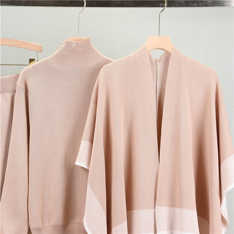 shawl knitted sweater loose wide-leg pants three-piece suit casual coat sweater suit female autumn_voghion.com