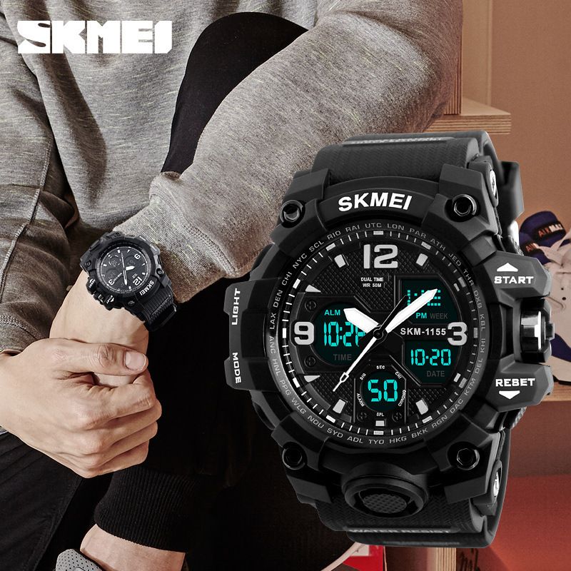 Shikemei Erkekler İçin Su Geçirmez Çok Fonksiyonlu Büyük Çift Ekranlı Elektronik Açık Hava Spor Saati_voghion.com