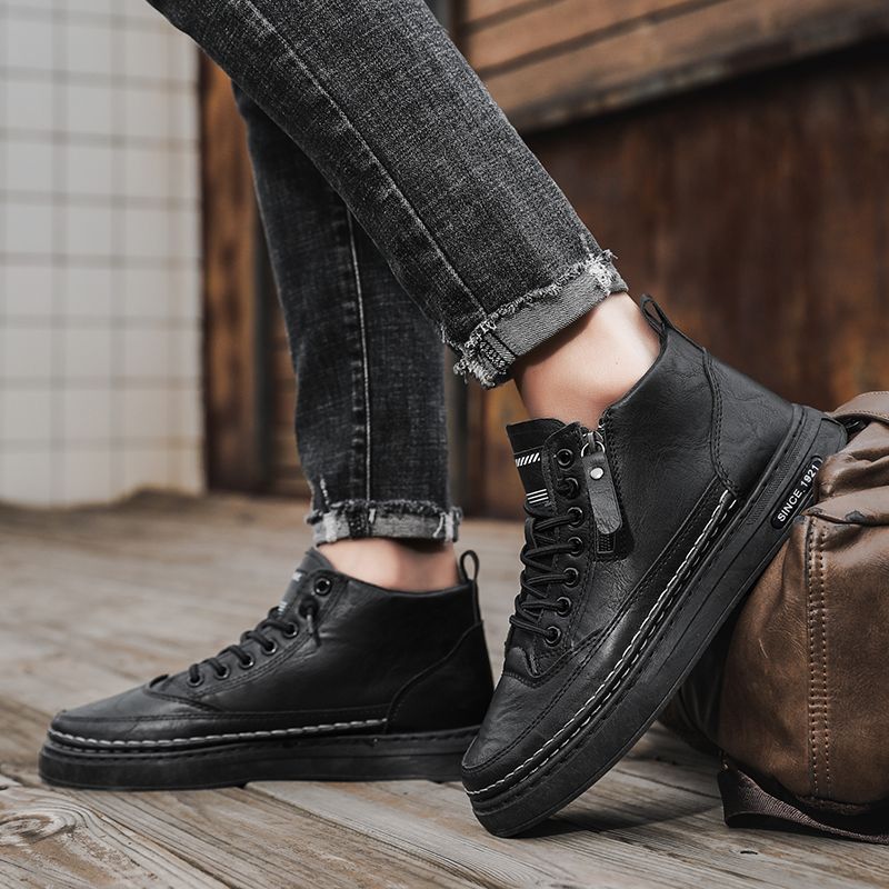 Neu Leder Frühling herren Schuhe High-top herren Erhöhung Werkzeug Martin Stiefel_voghion.com