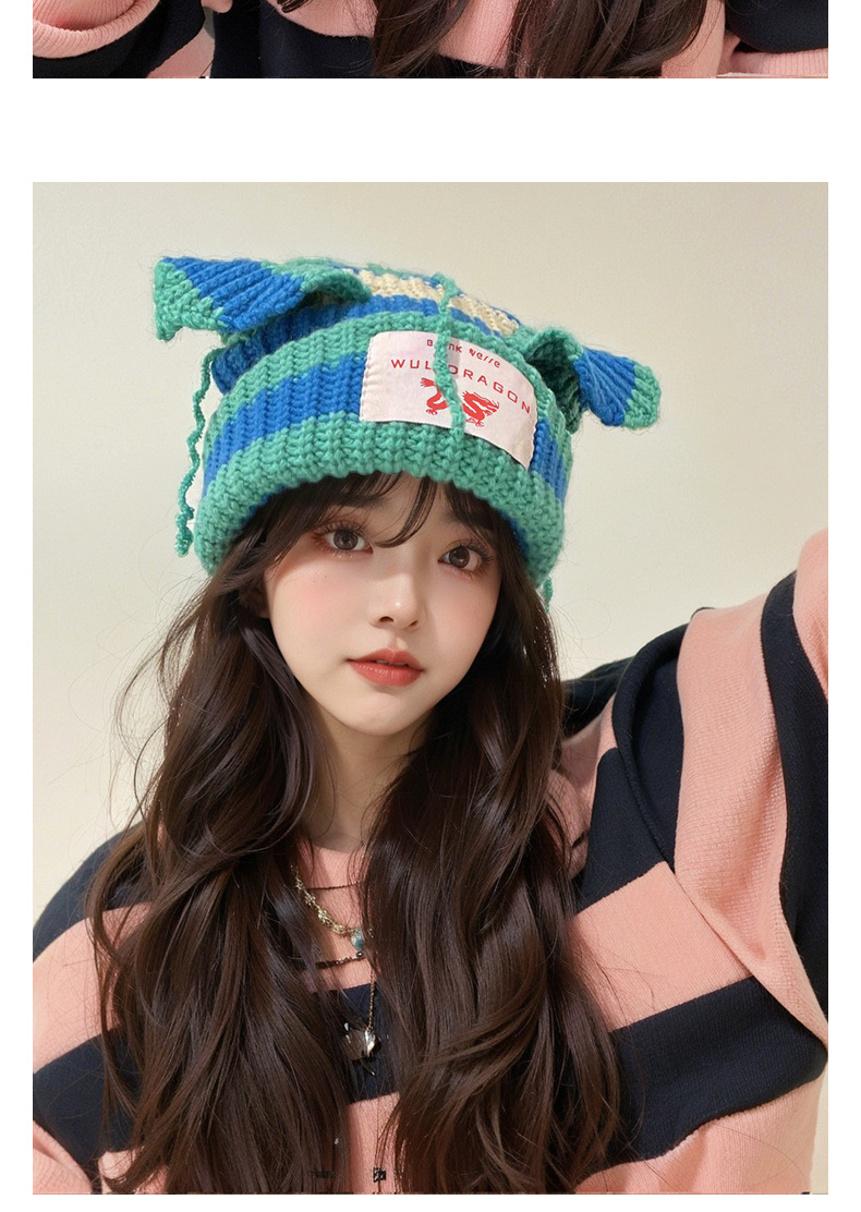 New Niche Design with Contrasting Colors, Cute Cat Ears, Autumn and Winter Wool Hats, Thickened Warm Knit Hats, Children's Cold Hats_voghion.com