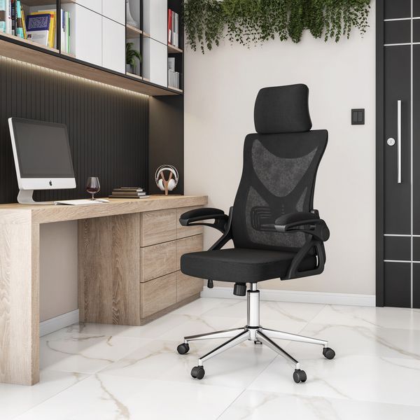 Techni Mobili Essential Ergonomic Office Chair With Headrest & Lumbar Support, Black_voghion.com