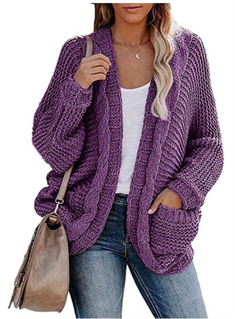 Maglione cardigan lavorato a maglia da donna di grandi dimensioni con nuovo cordoncino e ago spesso_voghion.com