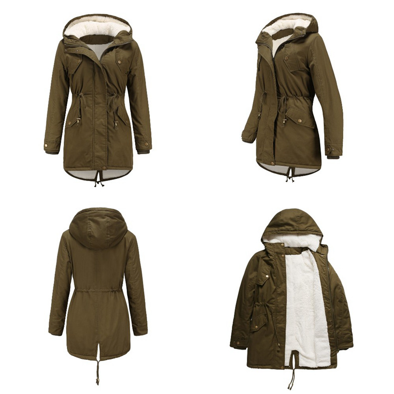 Cappotto da donna imbottito in cotone parka con cappuccio tinta unita cappotto imbottito in cotone spesso con giacca imbottita in velluto di cotone_voghion.com