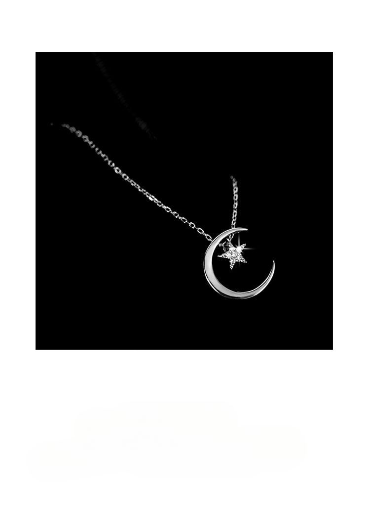 Collana con stella e luna per donna, argento puro, ciondolo dal design di nicchia, stile Ins, semplice e alla moda, clavicola leggera e lussuosa_voghion.com