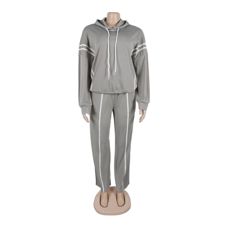 Damenbekleidung Zweiteiliges Set mit Kapuzenpullover mit Bandnähten_voghion.com