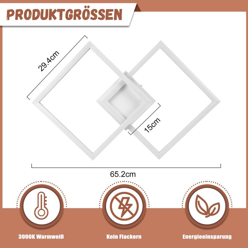 Glitzerlife Deckenlampe LED Deckenleuchte Küche - 24W Schlafzimmerlampe Modernes Design Wohnzimmerlampe Küchenlampe 3000K Warmweiß Flurlampe_voghion.com