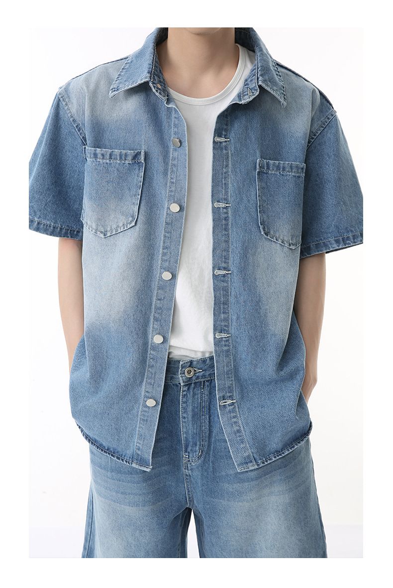 Męska odzież modna Cleanfit Washed Casual Biała koszula z krótkim rękawem Garnitur Wiosna i Lato_voghion.com
