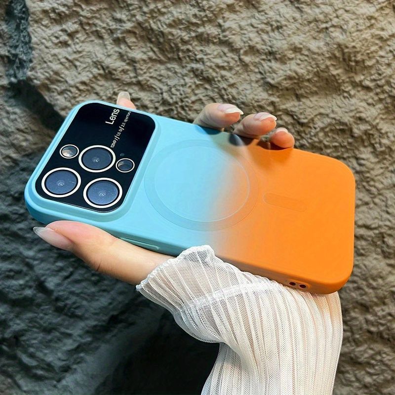 Novo estilo de luxo magnético gradiente cor telefone capa para 15 14 13 12 11 Pro Max Plus fosco 15 Pro magnético sem fio carregamento casos com protetor de lente_voghion.com