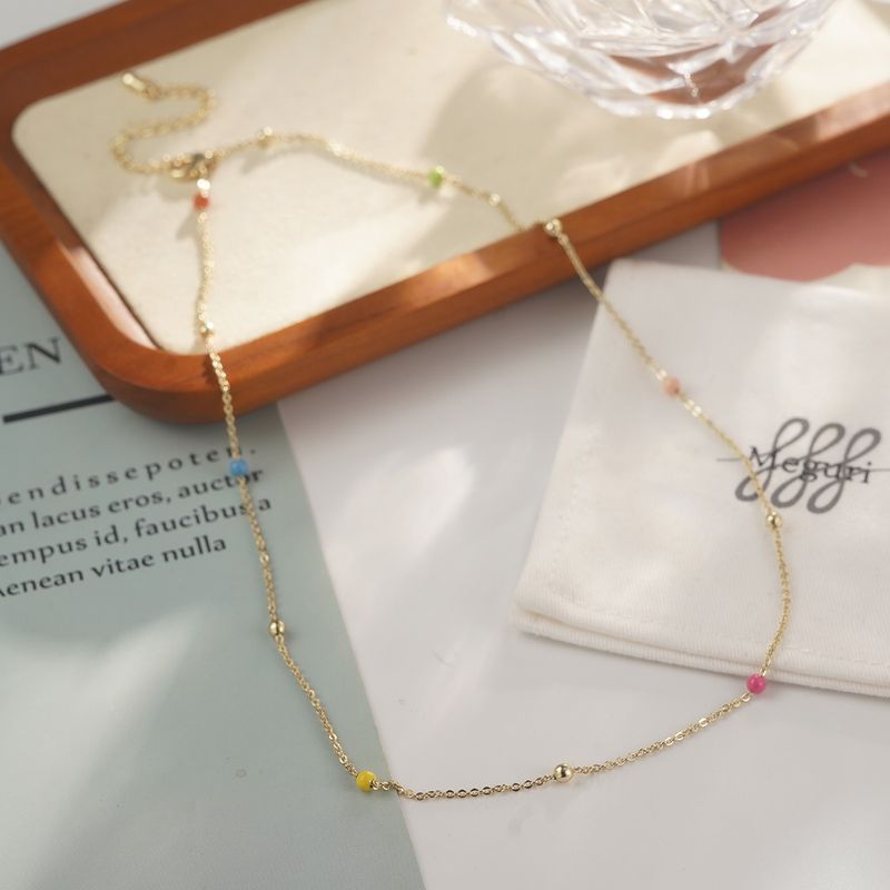 Colored Dopamine Necklace For Women, Niche Colored Oil Drop Stacking Design Double Layer Beaded Necklace For Women_voghion.com