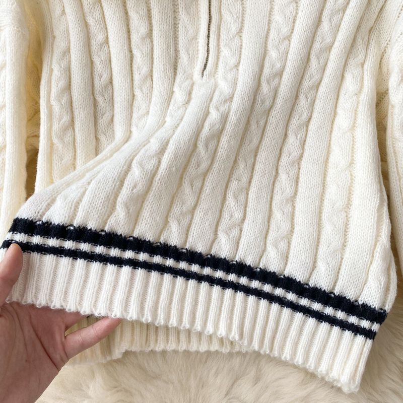 Women's Clothing Autumn and winter lazy style loose lapel striped sweater + high waist slim wide leg shorts knitted suit_voghion.com